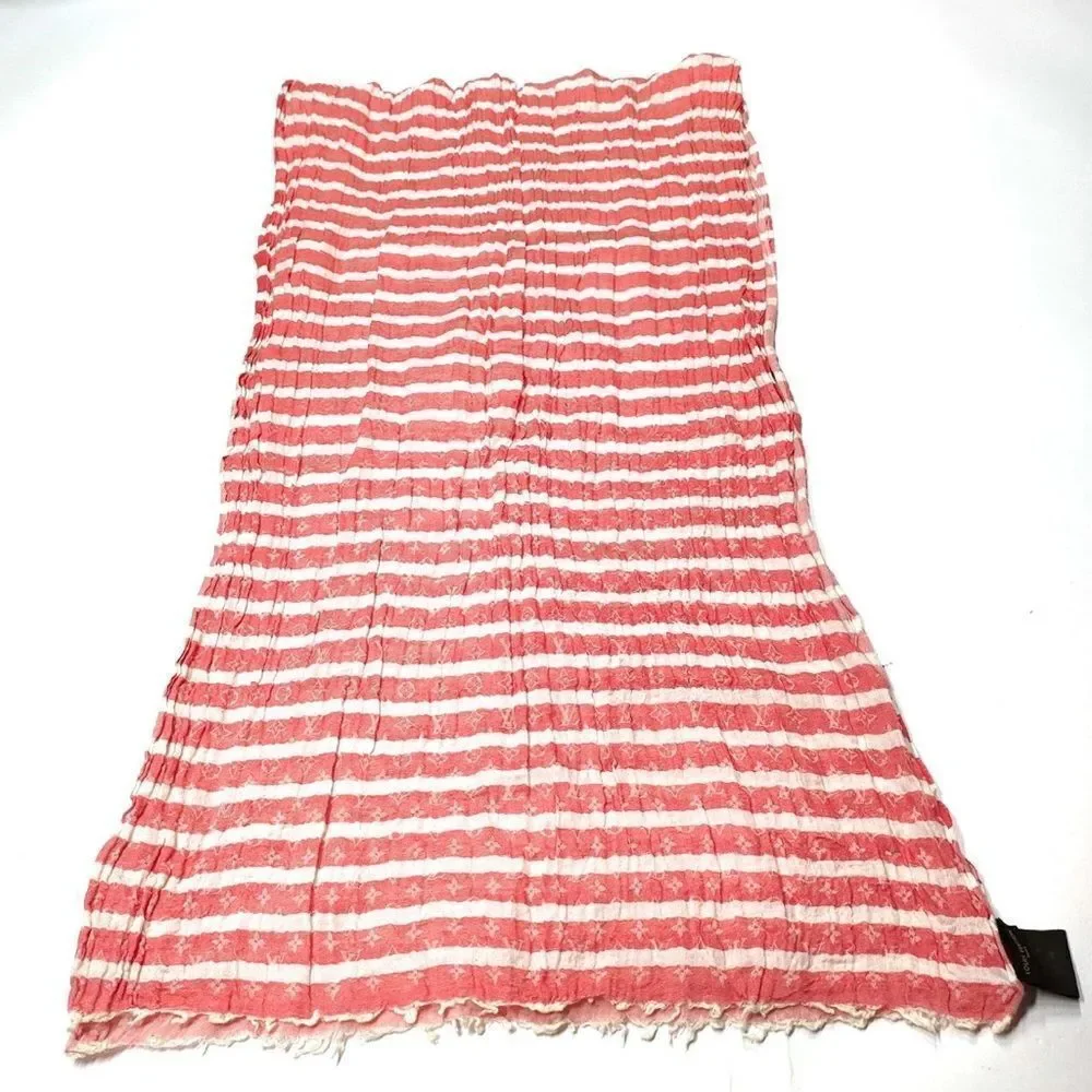 Auth Ltd Edition Louis Vuitton Red White Striped LV Monogram Scarf Shawl Wrap